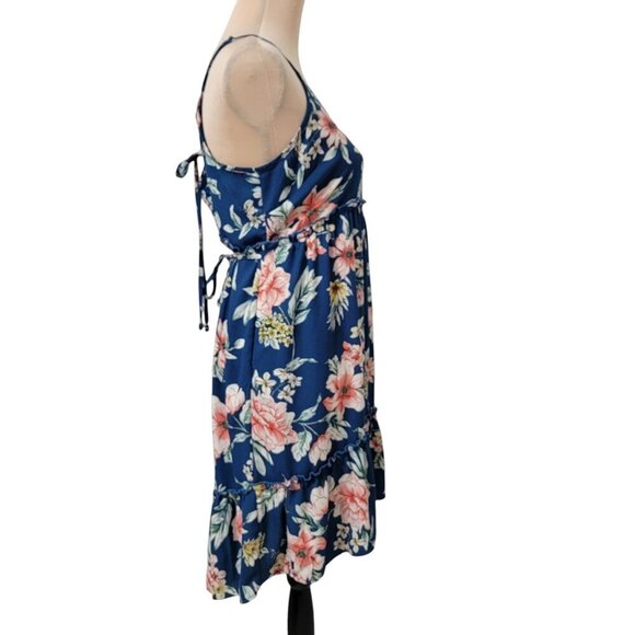 Xhilaration Size S Dusty Blue with Floral Strappy Blue Sun Dress, Exc. Used Cond - Picture 3 of 11